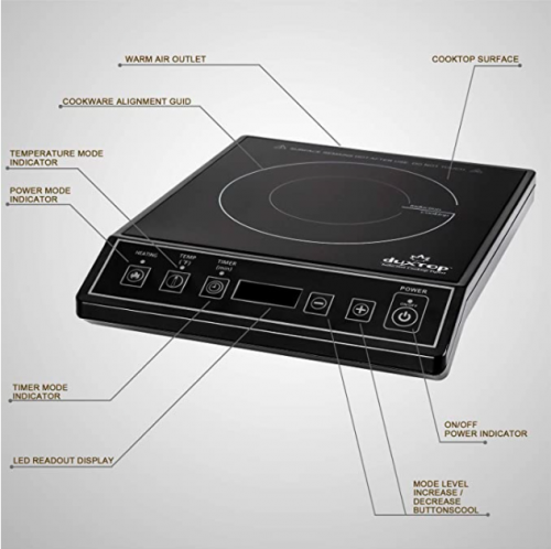Induction Cooktop: Duxtop 1800W Portable Induction Cooktop Countertop Burner, Black 9100MC/BT-M20B