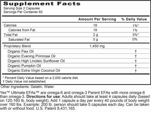 Yes Oils Plant based Parents Plus GLA Ultimate EFAs 120 caps 725mg per capsule - Image 2